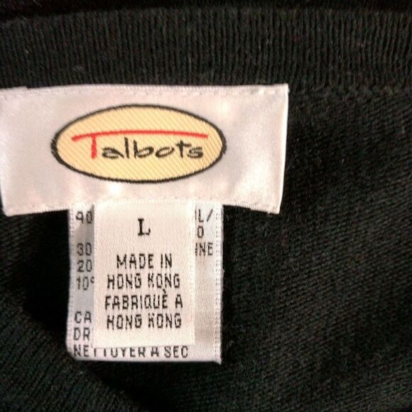 Talbots Womens Large Cardigan Sweater Black White Merino Wool Cashmere Blend - Picture 6 of 7